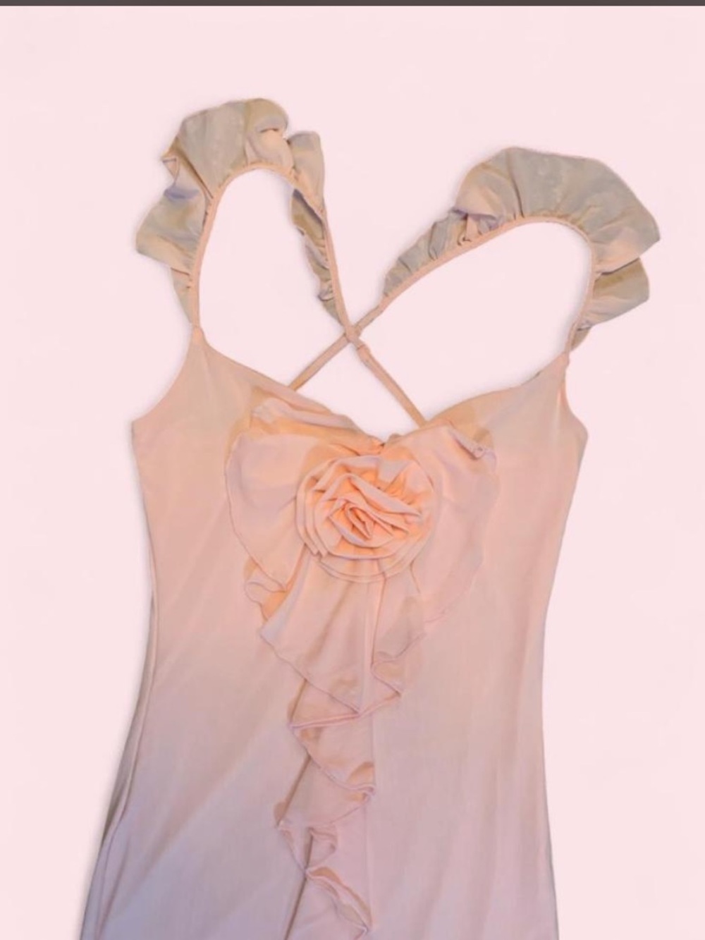 Source Unknown Peach Ruffle Rose Slip Dress